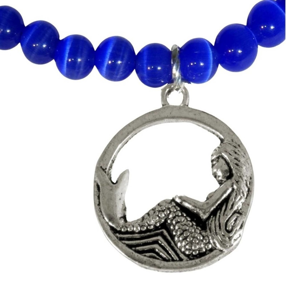 Mermaid on dark blue Catseye glass necklace  1631
